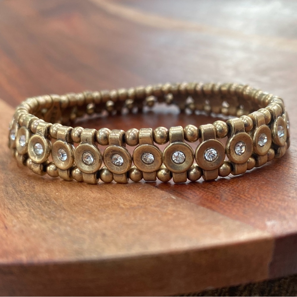 J. Crew Silver Toned Beaded Vintage Gold Beaded and Gem Stone Stretch Bracelet